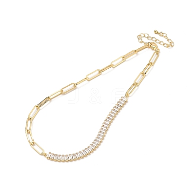 Clear Cubic Zirconia & Paperclip Chain Necklace for Girl Women Gift NJEW-A005-06G-1
