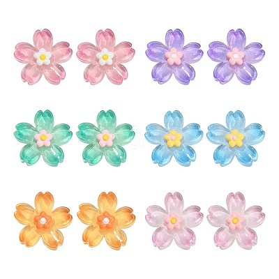 60Pcs 6 Colors Gradient Color Translucent Resin Cabochons RESI-CJ0002-51-1