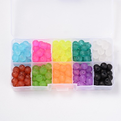Frosted Round Transparent Glass Beads GLAA-X0007-B-1