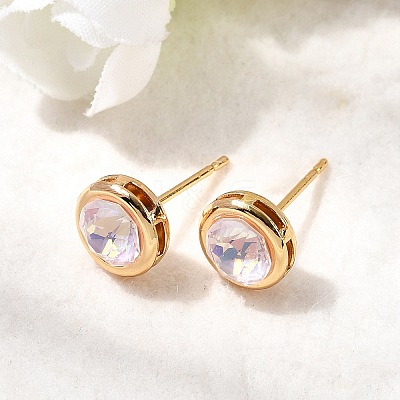 Brass Glass Stud Earrings EJEW-F391-05G-01-1