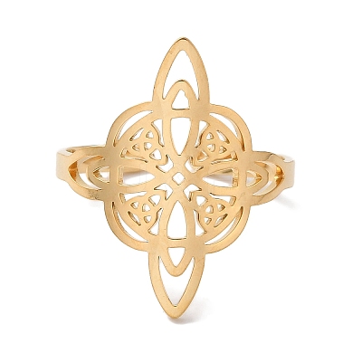 304 Stainless Steel Witch Knot Open Cuff Rings for Women AJEW-U005-01G-1