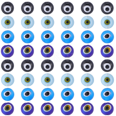 60Pcs 4 Colors Handmade Evil Eye Lampwork Round Beads LAMP-SC0001-81-1