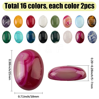 32Pcs 16 Styles Natural & Synthetic Mixed Gemstone Cabochons G-SP0001-39-1
