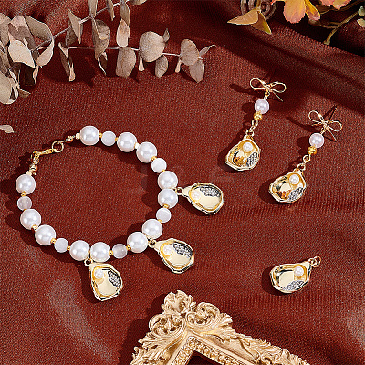 6Pcs Brass & ABS Imitation Pearl Pendants KK-PH0014-93-1