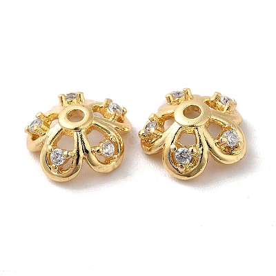 Brass Micro Pave Cubic Zirconia Bead Cap KK-E068-VF844-2-1
