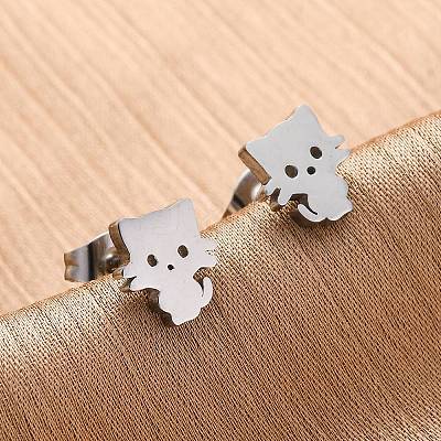 Tarnish Resistant 304 Stainless Steel Kitten Stud Earrings X-EJEW-F227-08P-1