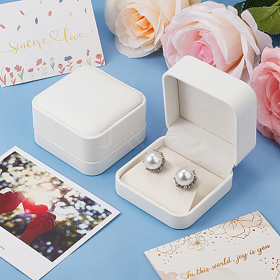 2Pcs PU Leather Rings/Earrings Storage Box with with Lint AJEW-BBC0002-23B-1