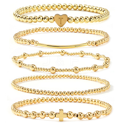 Brass and Stainless Beaded Stretch Bracelet Sets VB9693-8-1