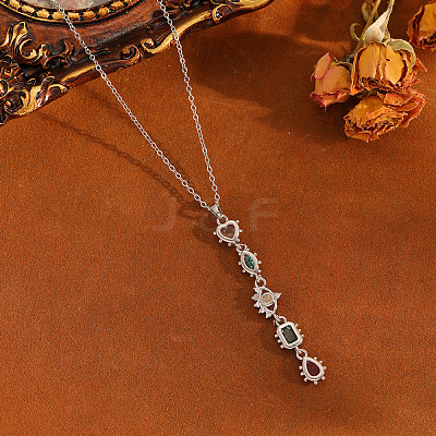 Brass Pave Colorful Cubic Zirconia Geometric Heart Tassel Long Pendant 304 Stainless Steel Cable Chain Necklaces for Women WGA7C59-06-1