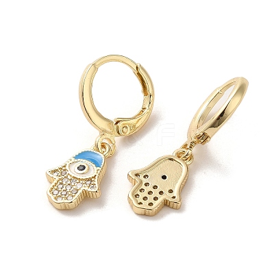 Hamsa Hand with Evil Eye Golden Brass Dangle Leverback Earrings EJEW-Q797-04A-02G-1