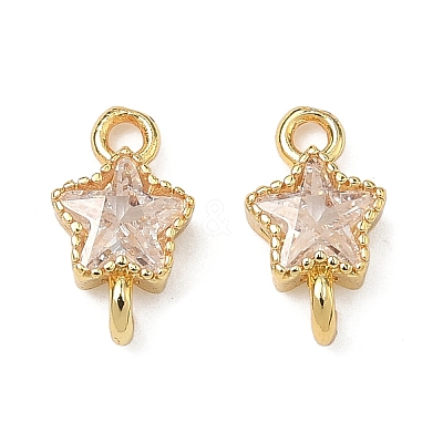 Brass Pave Cubic Zirconia Star Connector Charms KK-P348-08G-03-1