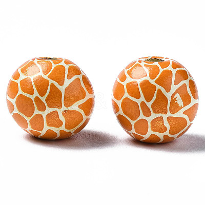 Painted Natural Wood European Beads X-WOOD-S057-055-1