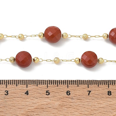 Natural Red Jasper Faceted Flat Round Beaded Chain Necklaces with Matte Brass Beads GG-CBA37F5-01G-01-1