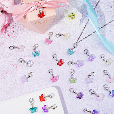 96Pcs 12 Colors Butterfly Glass Pendants HJEW-HS00002-1