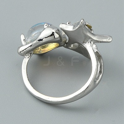 Resin Half Round & Crystal Rhinestone Star Open Cuff Ring RJEW-TAC0007-02C-P-1