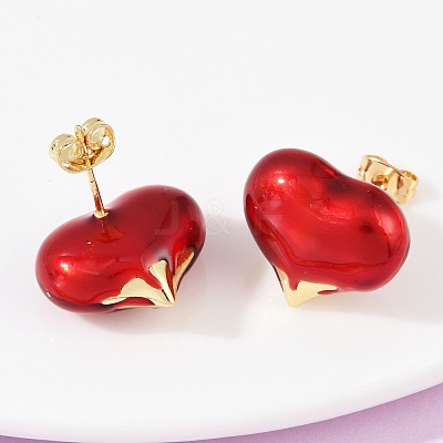 Brass Heart Stud Earrings EJEW-C152-05A-01-1