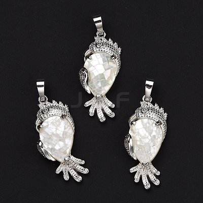 Eco-Friendly Rack Plating Brass Natural White Shell Pendants SSHEL-M020-01P-05-1