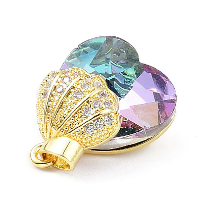 Real 18K Gold Plated Rack Plating Brass Micro Pave Cubic Zirconia Pendants KK-G466-02G-1