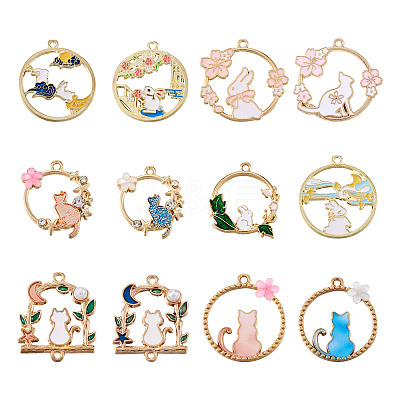 48Pcs 12 Style Alloy Crystal Rhinestone Pendants ENAM-CW0001-18-1