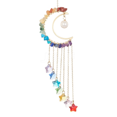Glass Star & Natural Pearl Pendant Decoration HJEW-JM01183-01-1