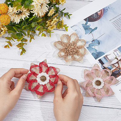 12Pcs 3 Style Braided Jute Flower Ornament Accessories DIY-GF0006-35-1