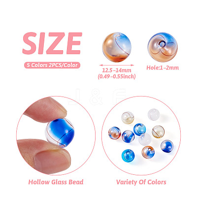 10Pcs 5 Colors Transparent Handmade Blown Glass Globe Beads GLAA-PJ0001-04-1