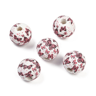 Painted Wood European Beads WOOD-F017-04G-1