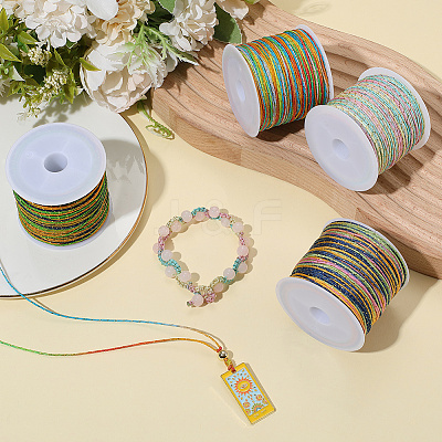4 Rolls 4 Colors Segment Dyed Nylon Braided Cord with Gold Thread WCOR-SC0001-02A-1