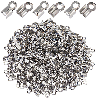 300Pcs 304 Stainless Steel Fold Over Crimp Cord Ends STAS-SP0001-76-1