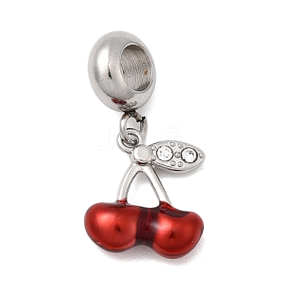 304 Stainless Steel Red Enamel Fruit European Dangle Charms STAS-D153-26P-1