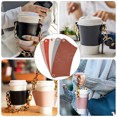 5Pcs 5 Colors PU Leather Heat Resistant Reusable Cup Sleeve AJEW-WR0001-58B-1