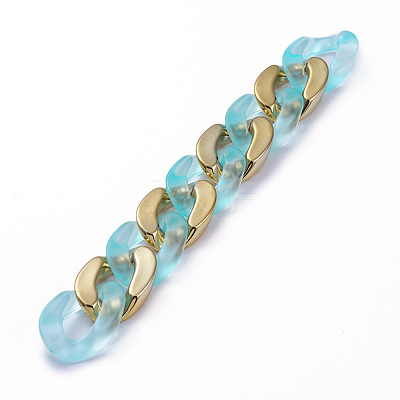 Handmade Golden Plated CCB Plastic & Transparent Acrylic Cuban Link Chains AJEW-JB00681-03-1