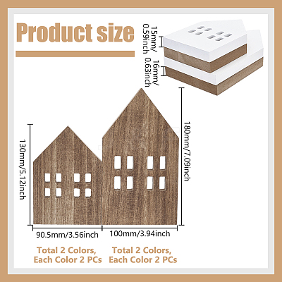 4Pcs 4 Styles Miniature Wood House Sculpture Display Decorations DJEW-GA0001-97-1