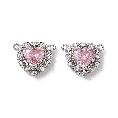 Rack Plating Brass Pave Misty Rose Cubic Zirconia Connector Charms KK-K360-21P-1