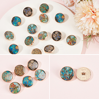 24Pcs 6 Styles 1-Hole Alloy Shank Buttons BUTT-CY0001-44A-1