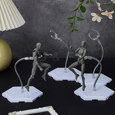 Assembled Hexagon Plastic Action Figure Display Stands with Adjustable Alloy Support Arm ODIS-WH0080-11A-1