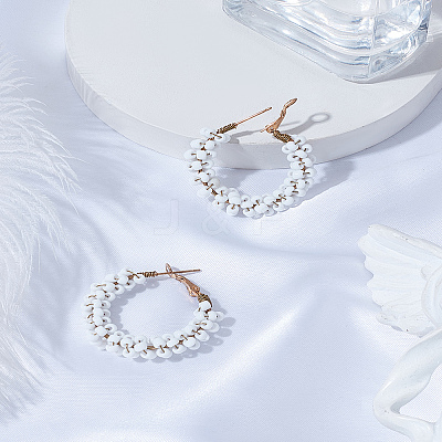 1 Pair Alloy Glass Seed Beads Hoop Earrings EJEW-LP0003-65F-1