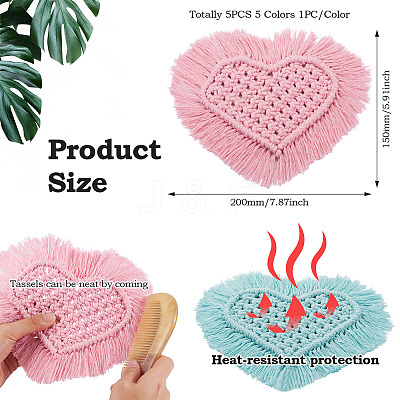 5Pcs 5 Colors Cotton Macrame Cup Mats AJEW-MB0001-03-1