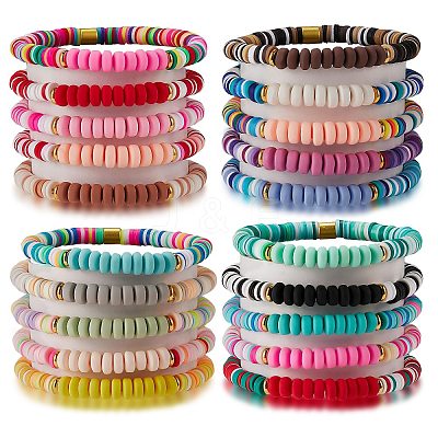 20Pcs 20 Colors Handmade Polymer Clay Heishi Surfer Stretch Bracelets Set with Synthetic Hematite BJEW-SW00044-1