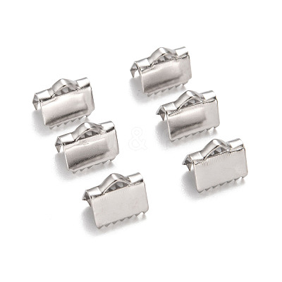 Tarnish Resistant 304 Stainless Steel Ribbon Crimp Ends X-STAS-Q187-01-1
