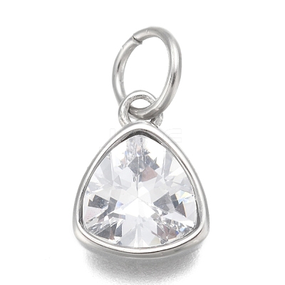304 Stainless Steel Cubic Zirconia Pendant ZIRC-P080-B09-1
