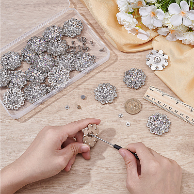 20Pcs 2 Colors Flower Zinc Alloy & Rhinestone & Glass Rivets BUTT-NB0001-83-1