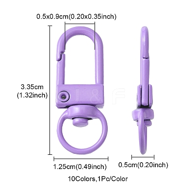 10Pcs 10 Colors Spray Painted Eco-Friendly Alloy Swivel Snap Hooks Clasps FIND-YW0003-04-1