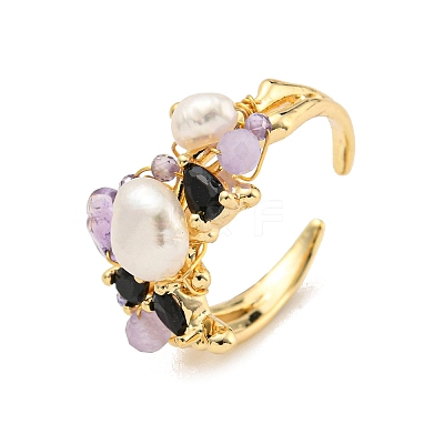 Brass Open Cuff Rings RJEW-K265-03G-1