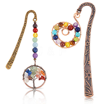 AHADEMAKER 2Pcs 2 Style Tibetan Style Carved Alloy Pendant Bookmarks AJEW-GA0004-83-1