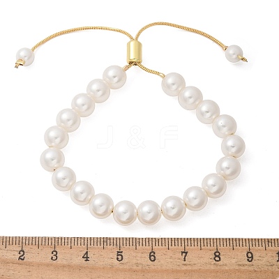Shell Pearl Beaded Slider Bracelet with Brass Snake Chain BJEW-B066-01B-02-1