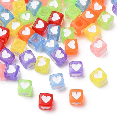 350Pcs 7 Colors Spray Painted Transparent Acrylic Beads OACR-FS0002-52-1