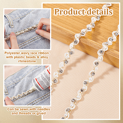 4 Yards Polyester Wavy Lace Ribbon OCOR-PH0004-78A-1