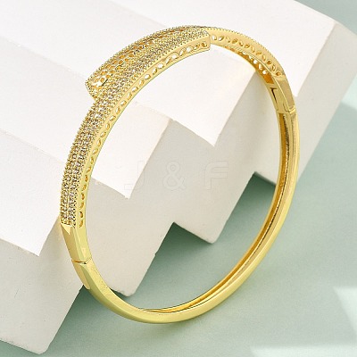 Brass Micro Pave Clear Cubic Zirconia Hinged Bangles for Women BJEW-S168-04G-1