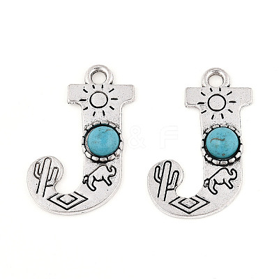 Synthetic Turquoise & Alloy Pendants PALLOY-H146-01AS-J-1